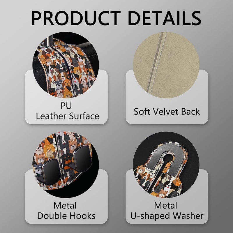 Blusabaca 2PCS Car Seat Back Storage Headrest Hooks, Cute Dogs Puppy Purse Holder Bags Hanger, PU Leather Double Metal Hook for Backseat Organizer, Women Car Accessories Organization - Image 4